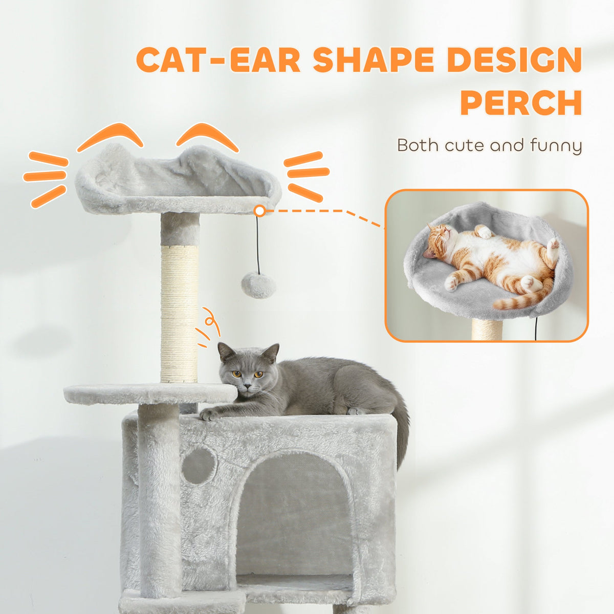 63 Inch Cat Tree with Sisal Scratching Posts, Condos, Plush Perches, Hammock, Ladder, Dangling Balls, Beige