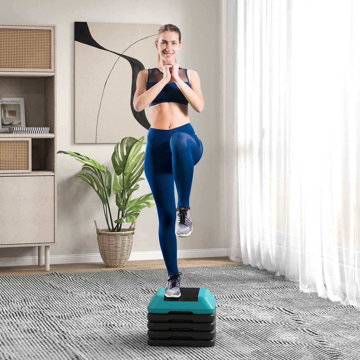 5-Level Height Adjustable Stepper, Aerobic Exercise Step Platform, 4" 6" 8" 10" 12", Blue