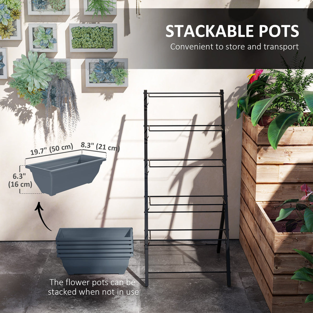 5-Tier Raised Garden Bed with 5 Planter Box, Outdoor Plant Stand Grow Containers with Leaking Holes, Black