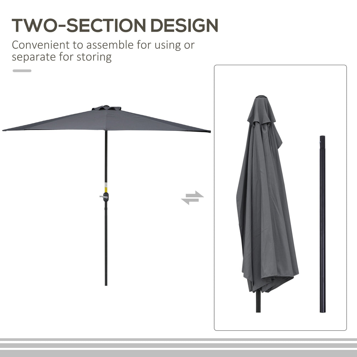 9.8ft Half Umbrella Semi Round Patio Parasol with Crank Handle, Top Vent for Garden, Balcony- NO BASE INCLUDED, Green