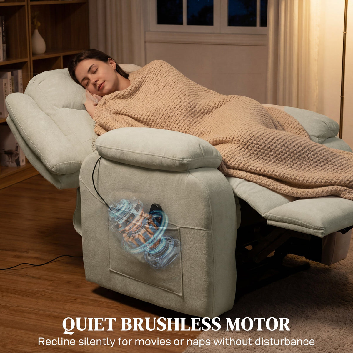 Massage Recliner Chair, Power Recliner with Quiet Brushless Motor, Remote, Pockets, 2 Memory Positions, Beige