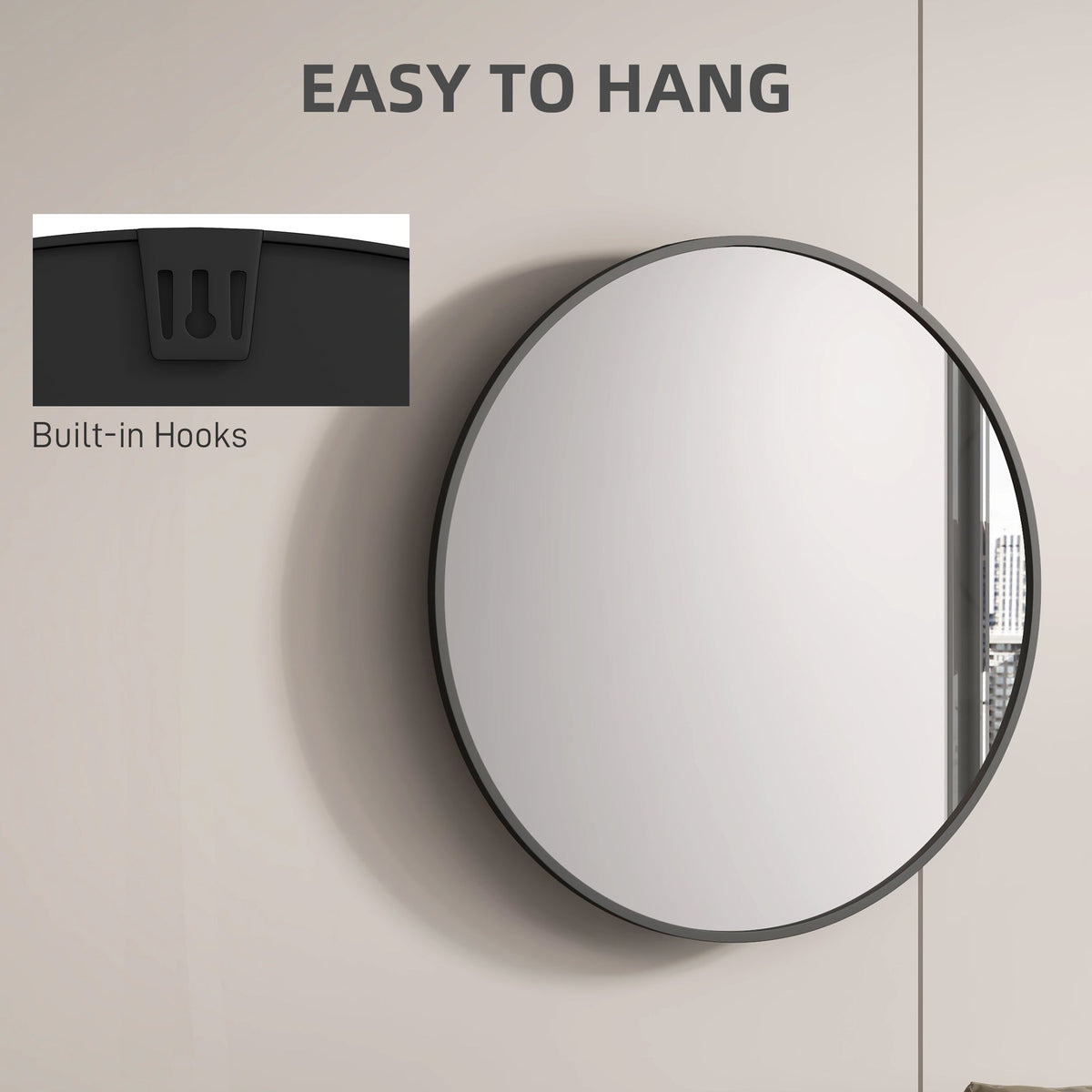 36" Round Mirror, Bathroom Wall Mirror with Metal Frame, Decorative Vanity Mirror for Living Room, Bedroom, Black