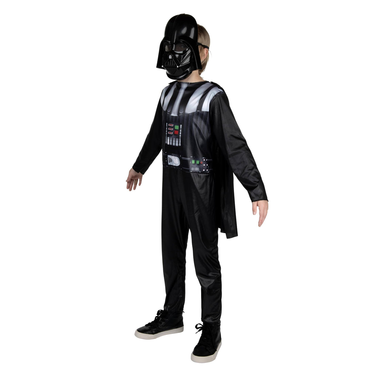 Star Wars Darth Vader Official Youth Halloween Costume - Printed Jumpsuit with Cape and Plastic Mask (M) Black