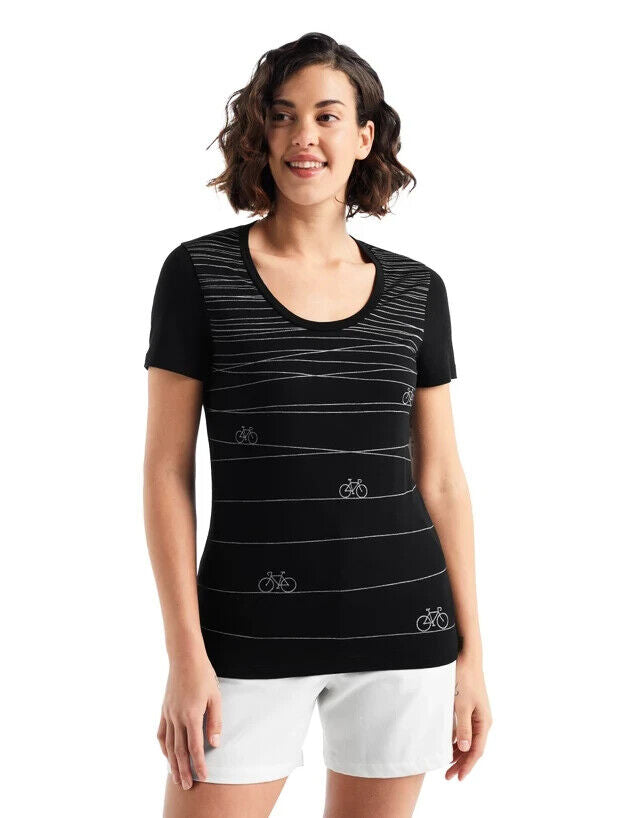 Icebreaker Women's Tech Lite II Bicycle Print Scoop Neck Tee Shirts Large