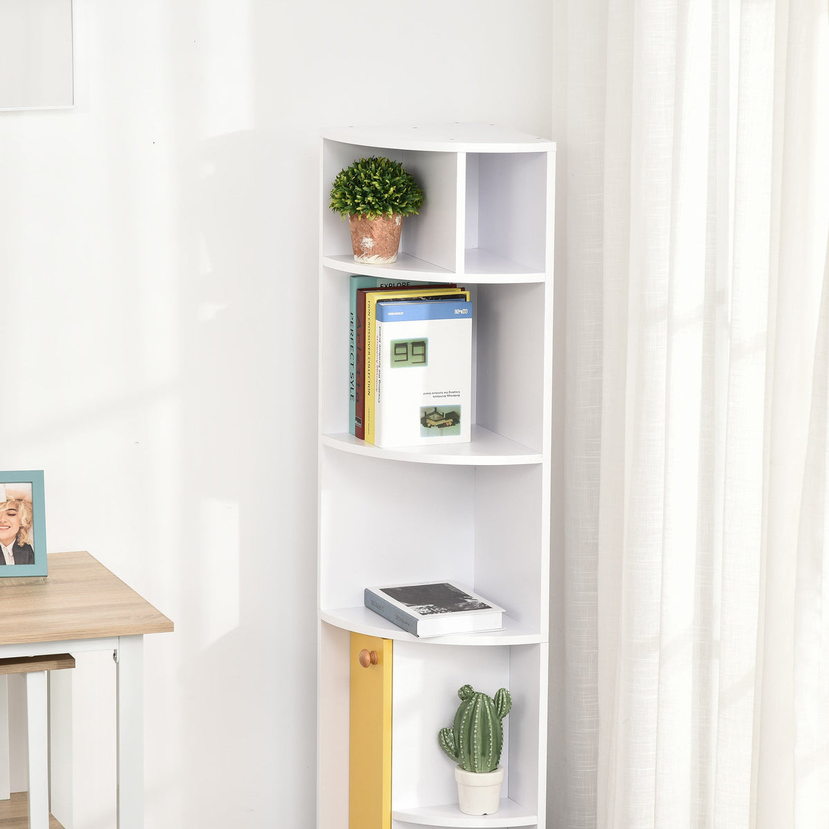 5-Tier Corner Bookcase, Storage Bookshelf, Freestanding Display Shelves with Open Compartments and Cabinet for Home Office, Living Room, Study, Black