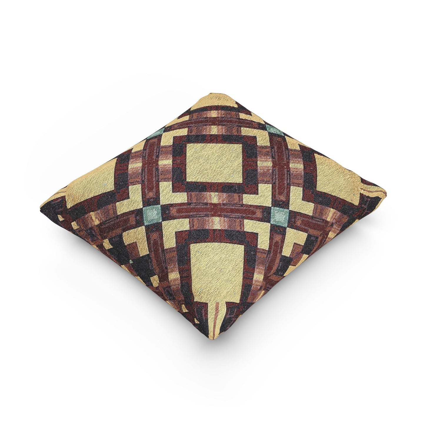 Woven Pillow — Geometric Boho Throw Pillow with Warm Earth Tones