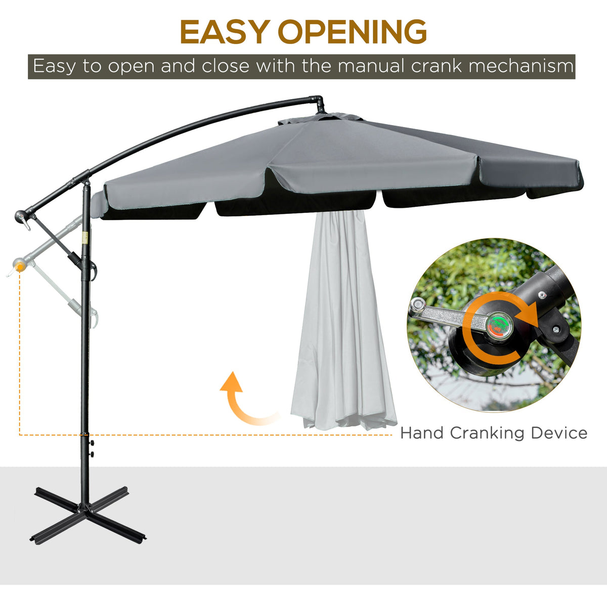 11 FT Cantilever Patio Umbrella Offset Parasol with Cross Base and 8 Ribs for Garden, Black