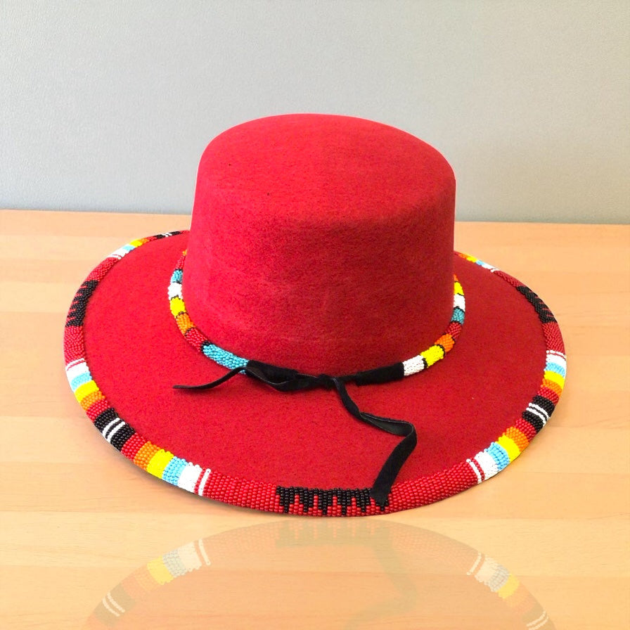 Size-58 Handmade Beaded Hat(Red)