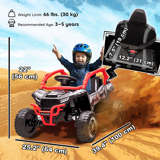 12V Ride on Truck, Licensed KAWASAKI TERYX KRX 2WD Kids Electric Car with Rear Suspension for 3-8 Years, Red