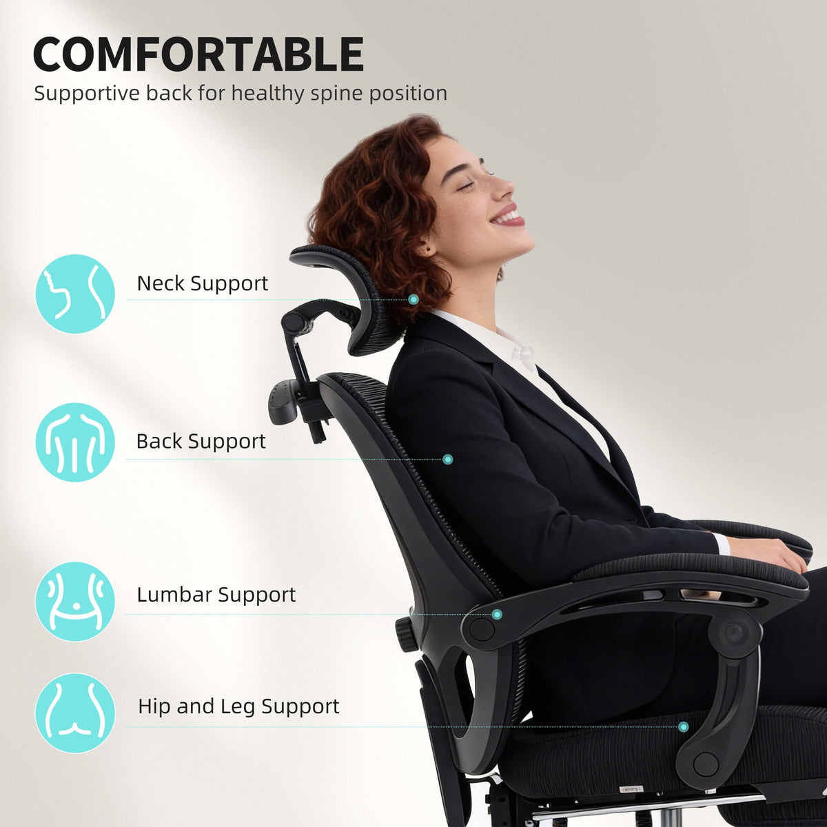 Office Chair, Ergonomic Mesh Computer Desk Chair with Adjustable Headrest, Lumbar Support, Black