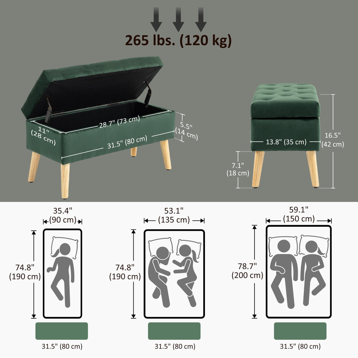 Storage Ottoman with Lid, Velvet Upholstered Storage Bench with Wood Legs for Living Room, Black