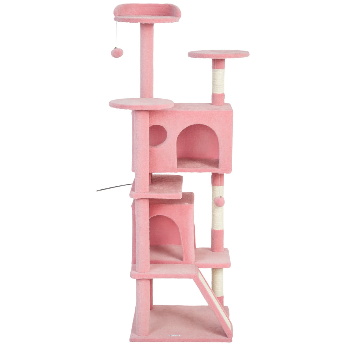 54" Cat Tree, Multi-Level Cat Tower with Scratching Posts, Cat Condos, Bed, Platforms, Ramp, Toy Ball, Beige