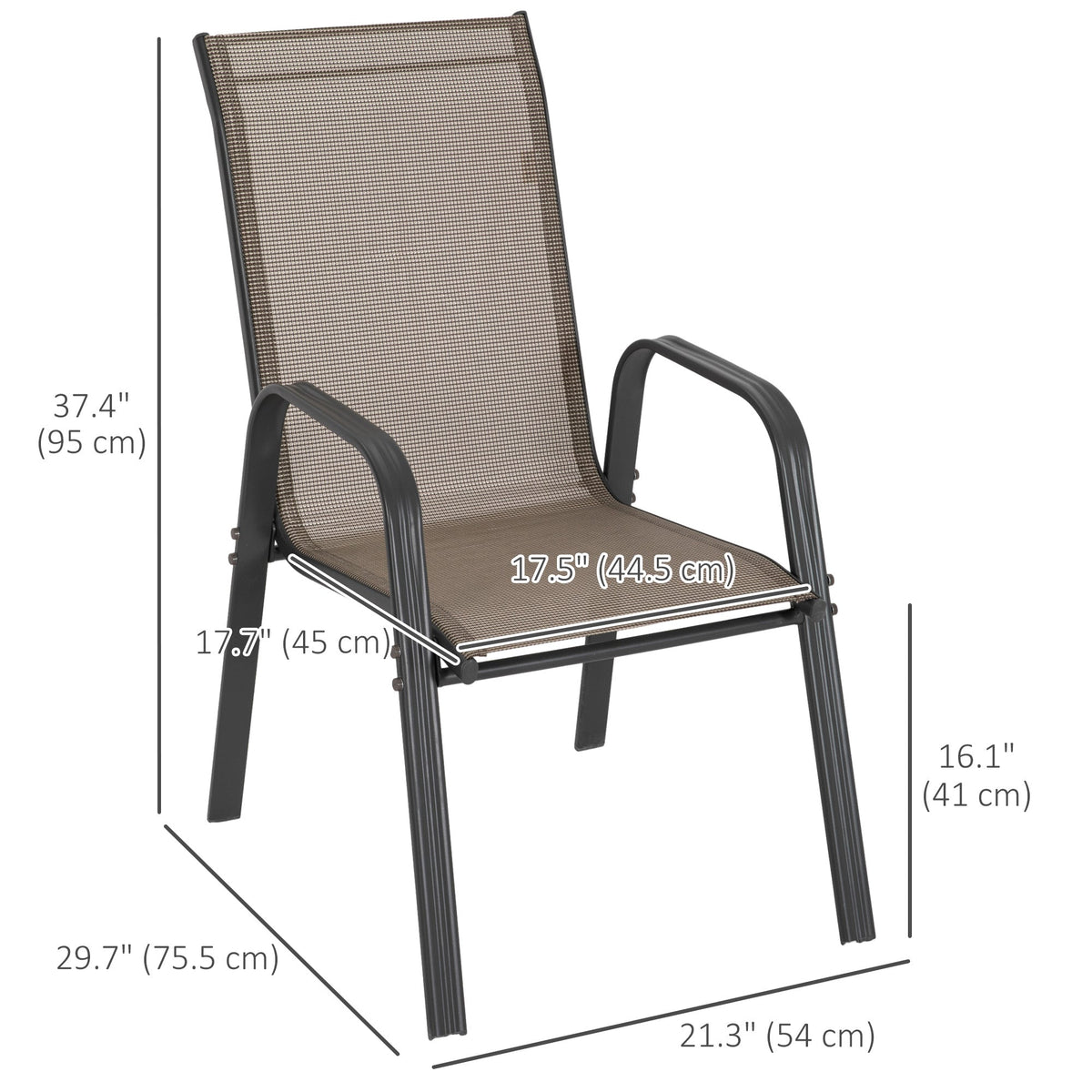 Set of 4 Outdoor Dining Chairs, Heavy Duty Stackable Patio Dining Set with Armrests for Balcony Garden, Brown and Black