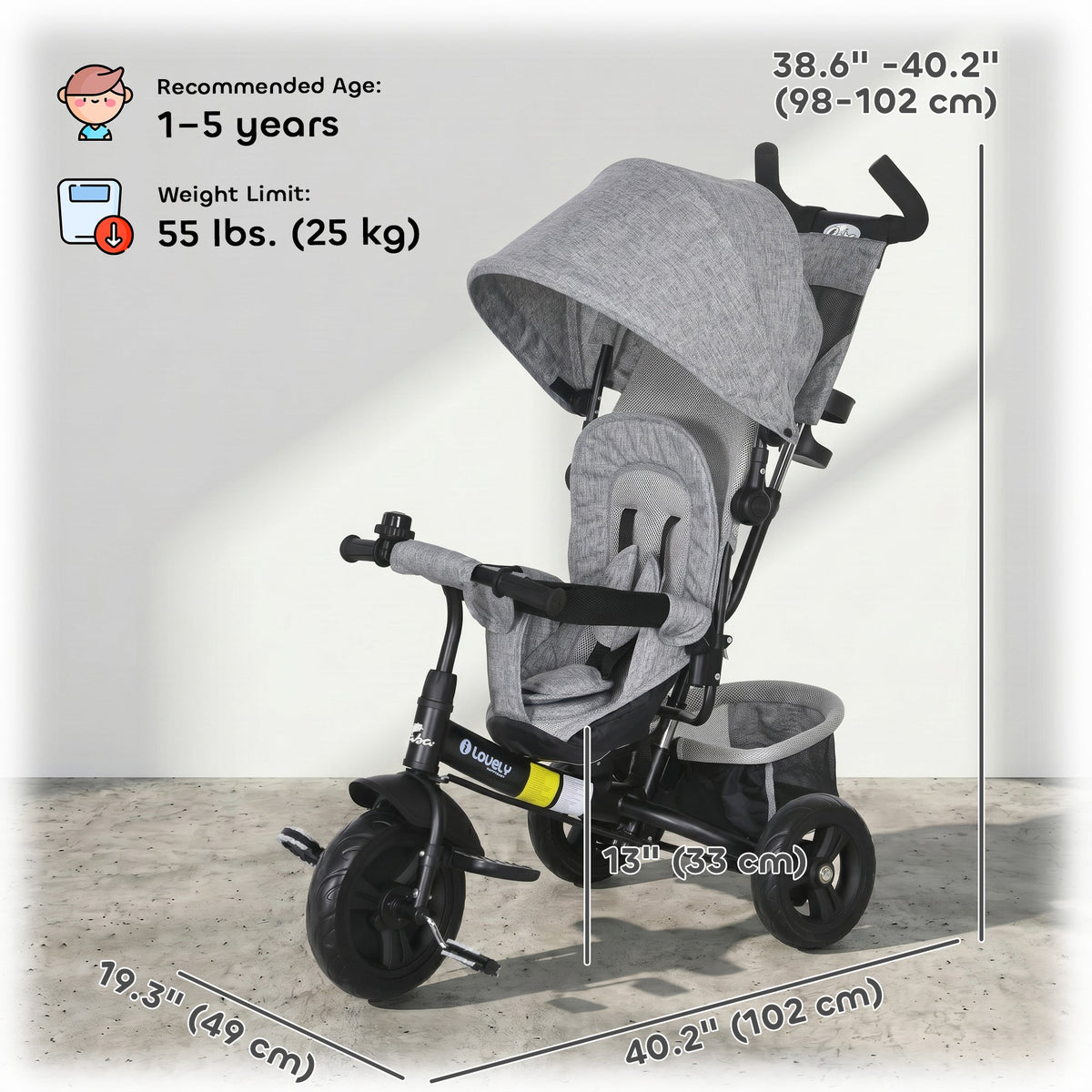 6 in 1 Tricycle for Toddler 1-5 Years with Parent-Push Handle, Dark Blue