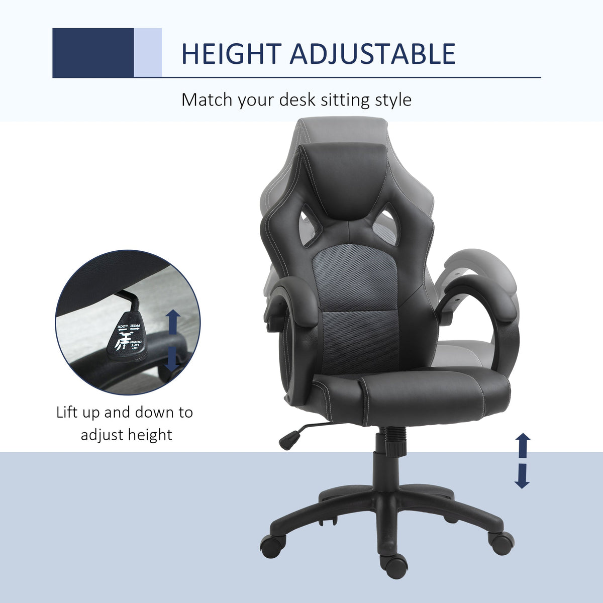Racing Gaming Chair Office Chair Computer Desk Gamer Chair with Swivel Wheels, Padded Headrest, Tilt Function, Red