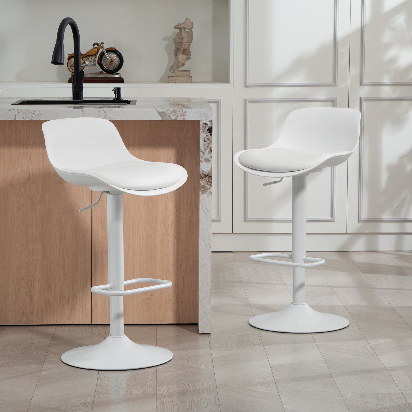 Zee Counter Height/Bar Stools Set of 2 with Adjustable Height and Swivel Seat-White