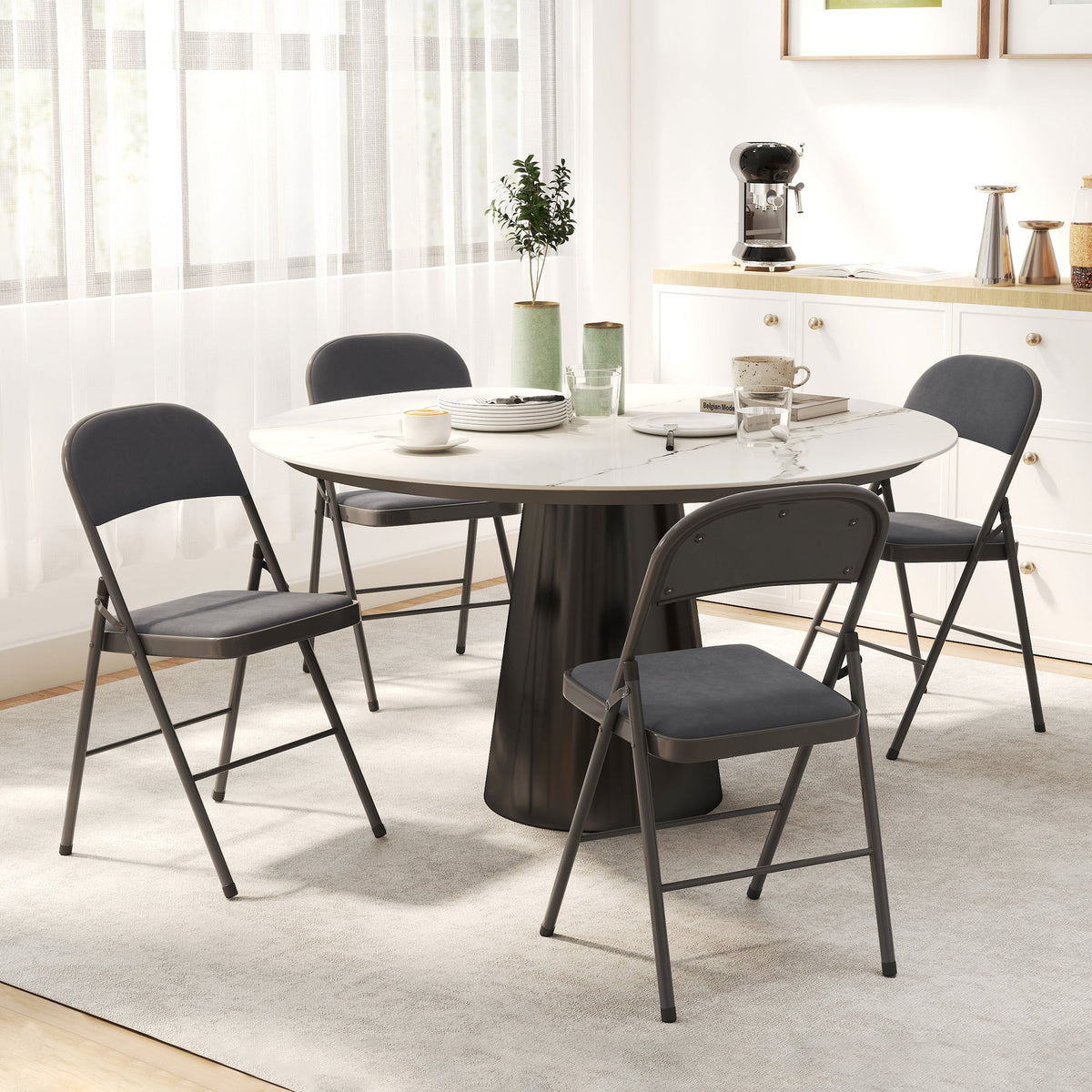 4 Pack Folding Chairs with Padded Seats, Velvet Portable Party Chairs with Steel Frame, Beige