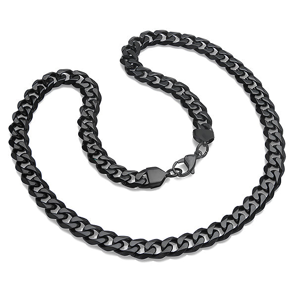 Unisex 24" Black IP Stainless Steel Cuban Link Chain Necklace. Rugged Biker Style