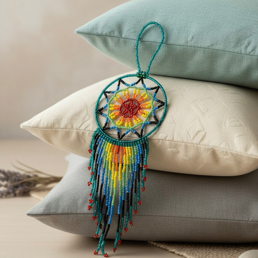 Green, yellow, red Celestial Beaded Handmade Dreamcatcher