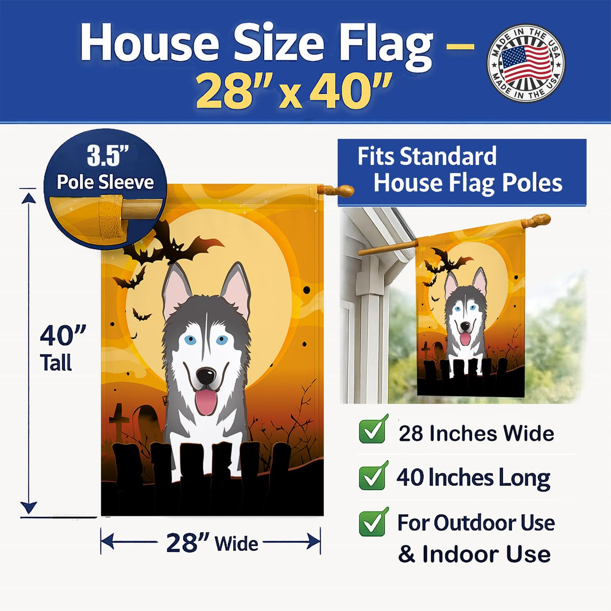 Caroline's Treasures BB1776CHF Halloween Alaskan Malamute Canvas House Size Flag, Multicolor, Large
