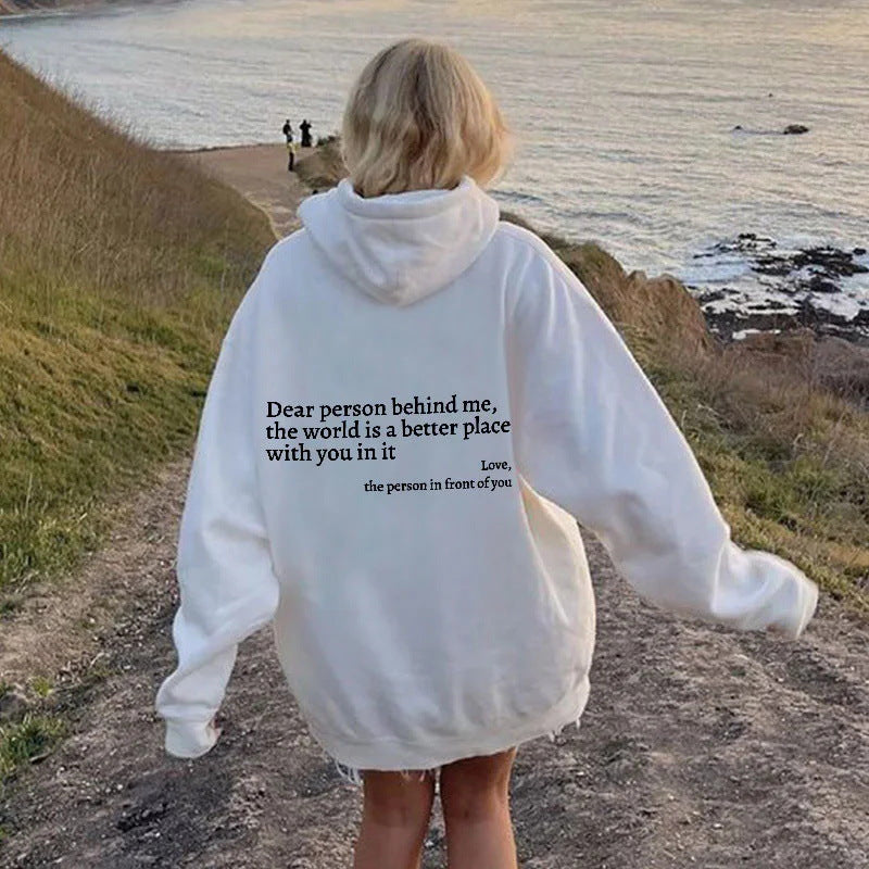 Women's Plush Letter Printed Kangaroo Pocket Hoodie | Cozy Pullover