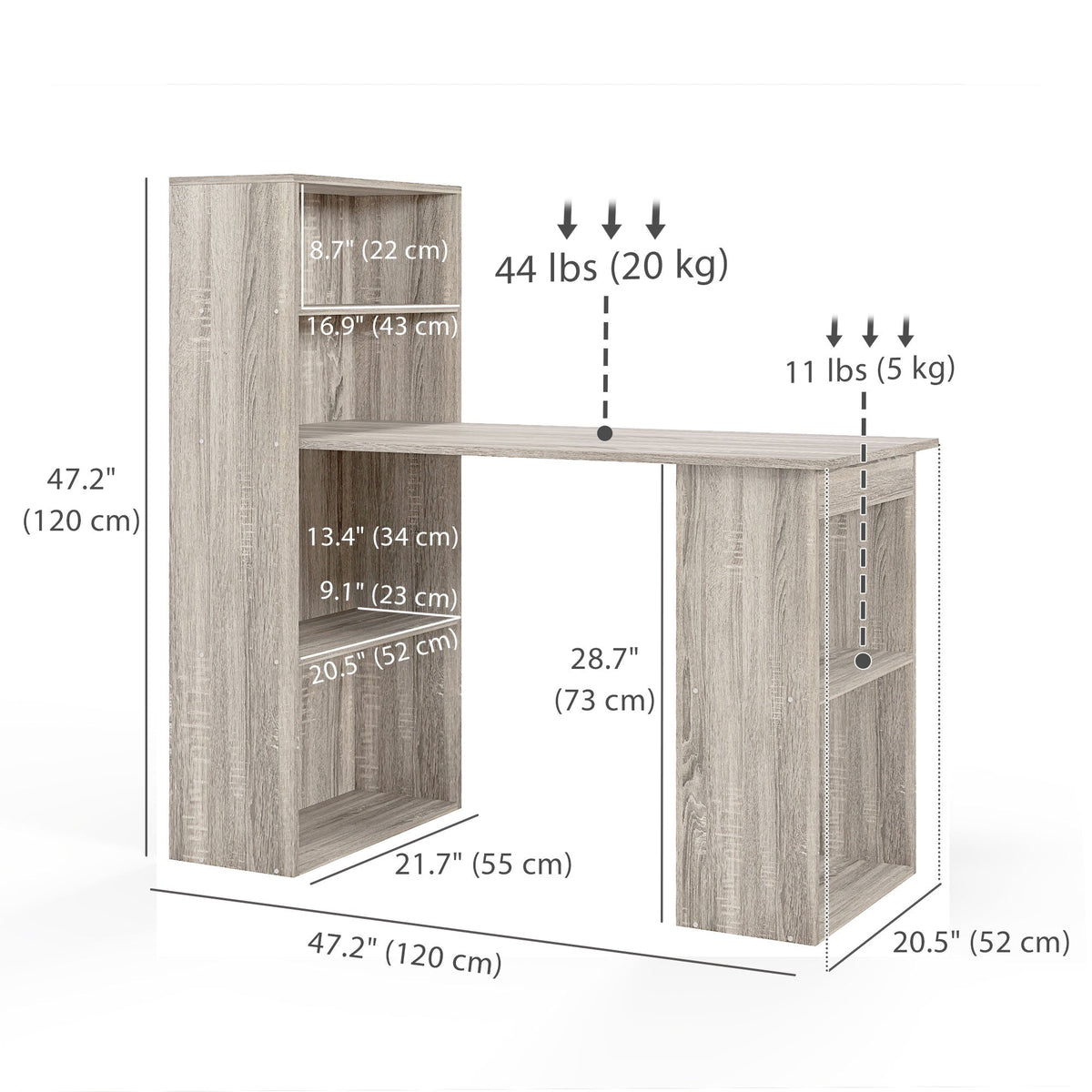 Modern Computer Desk with Storage Shelves, 47" Writing Table Workstation with Bookshelf for Home Office, Black