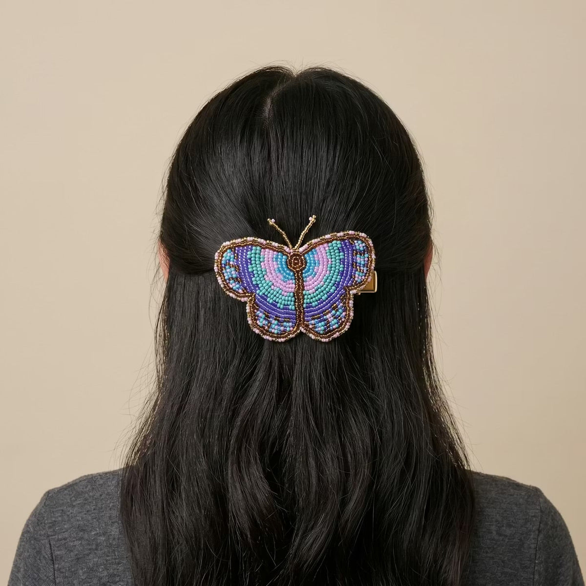 Turquoise Butterfly Beaded Barrette