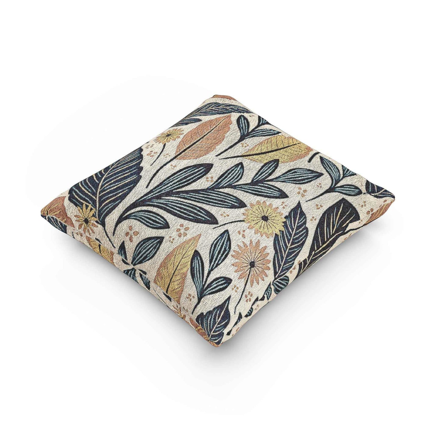 Botanical Leaf Pattern Pillow | Woven Floral Foliage Throw Cushion