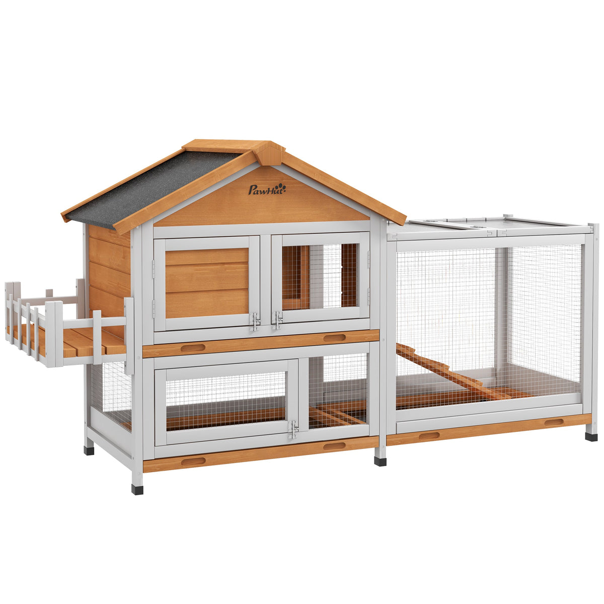 65" Wooden Rabbit Hutch, Pet Playpen with Openable Roof, Storage Box, for Rabbits and Small Animals, Dark Grey