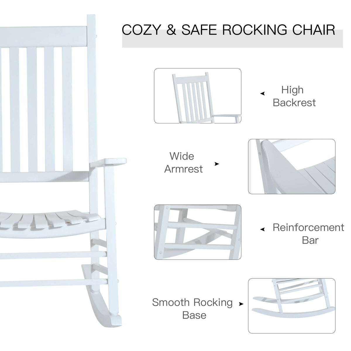 Wooden Porch Rocking Chair Outdoor Patio Rocker Garden Single Leisure Reclining Seat Armchair Natural