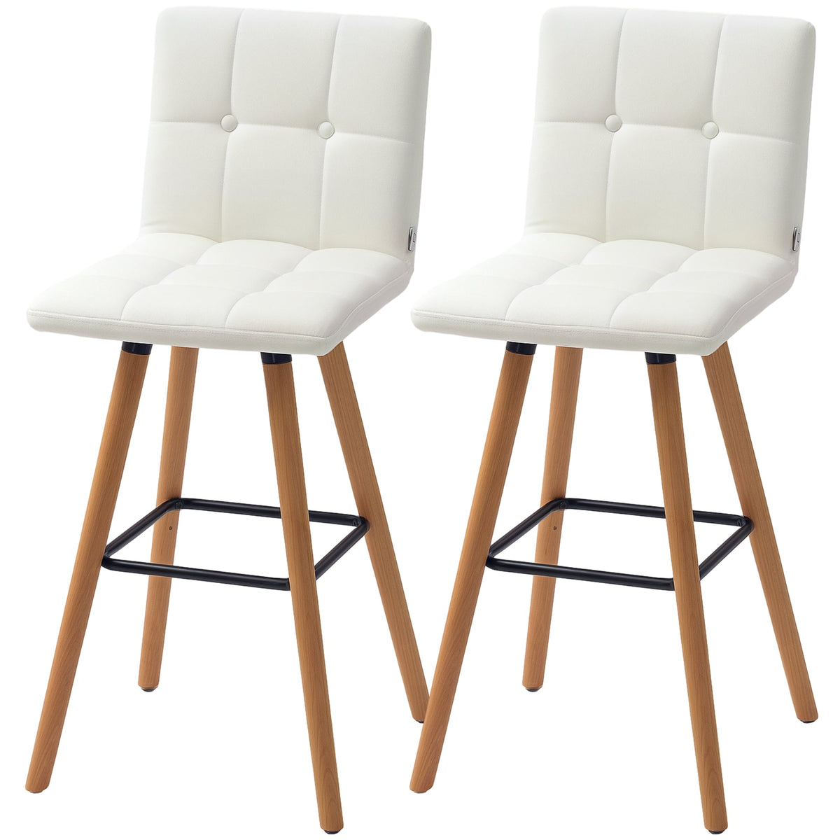 Modern Bar Stools Set of 2, 38" Upholstered Kitchen Island Stool with Solid Wood Legs, Grey