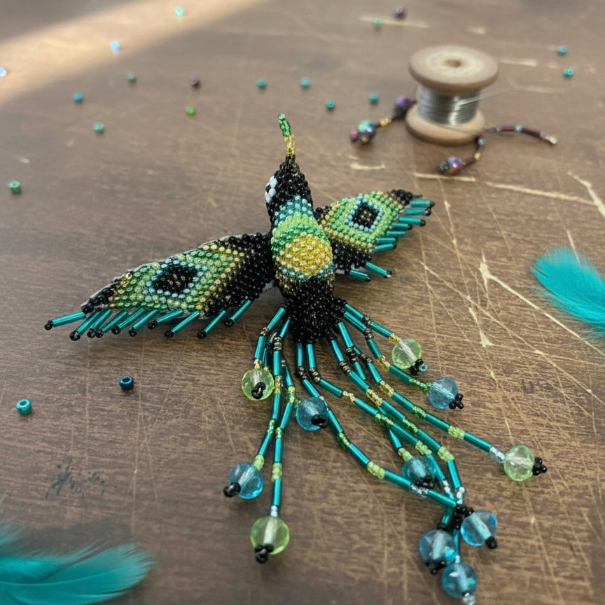 Black / black Hummingbird Barrette with Fringes