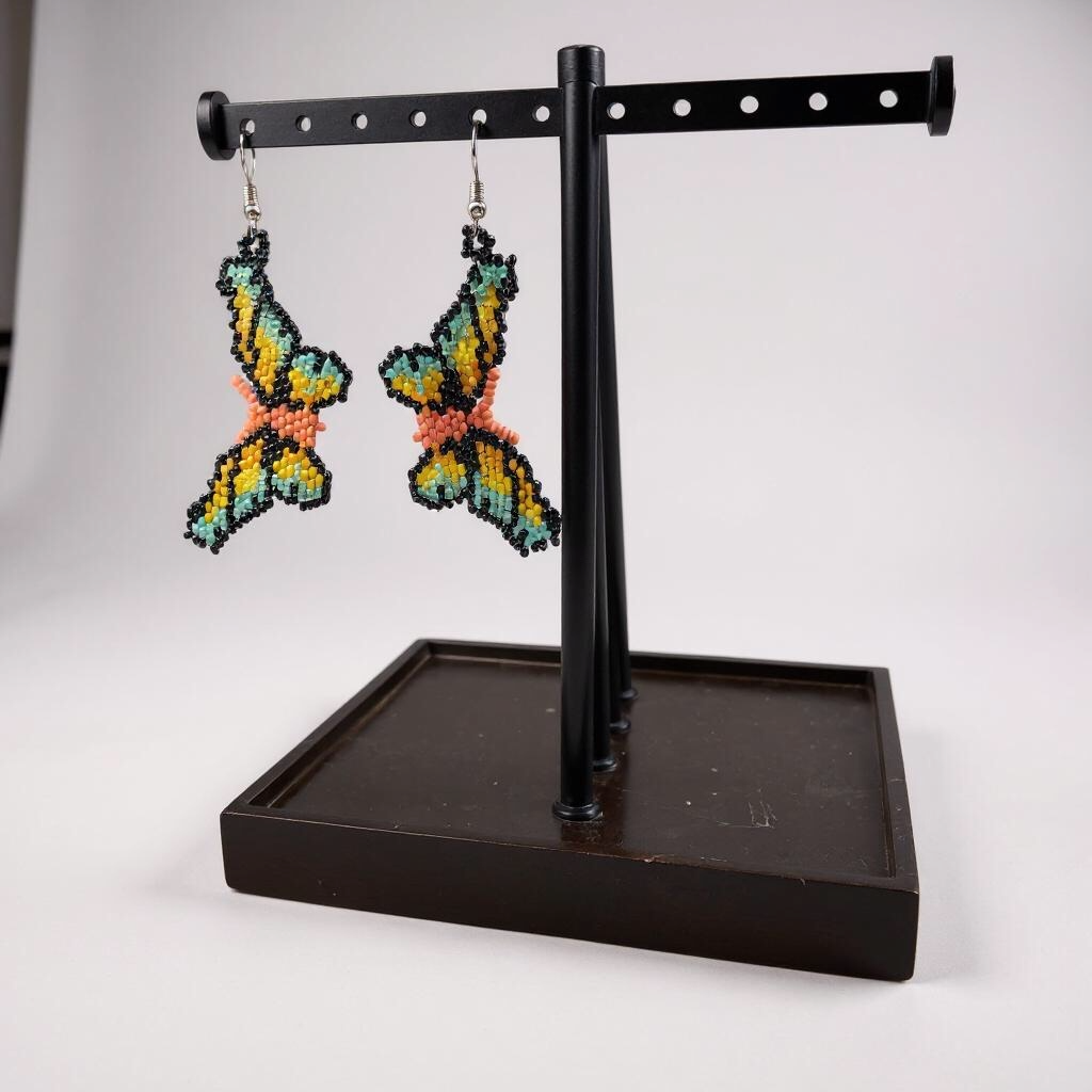 Peach Butterfly Beaded Earrings