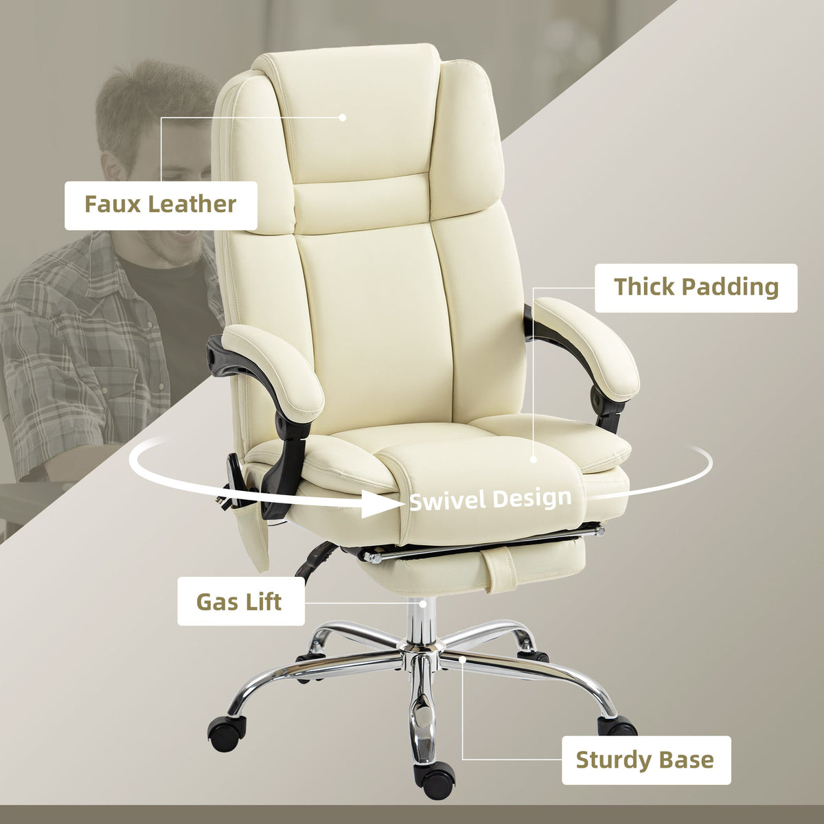 Massage Office Chair, Reclining Executive Office Chair with 6-Point Vibration, Footrest and High Back, Black