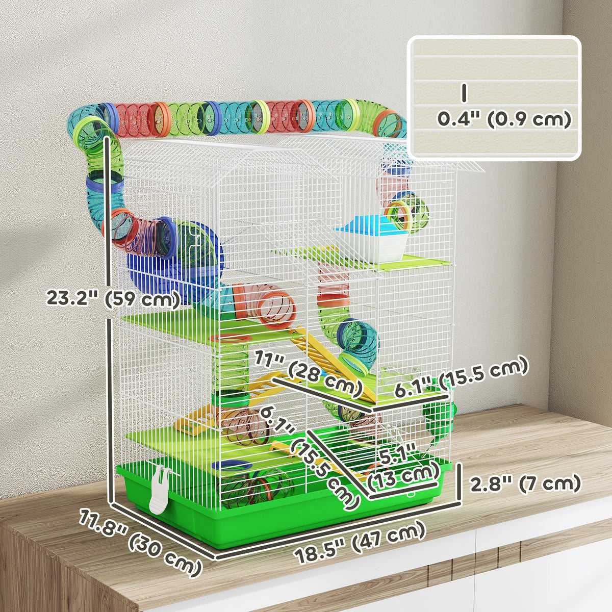 18.5" Hamster Cage, 5 Tiers Small Animal House with Tunnel Tube System, Exercise Wheel, Water Bottle, Blue