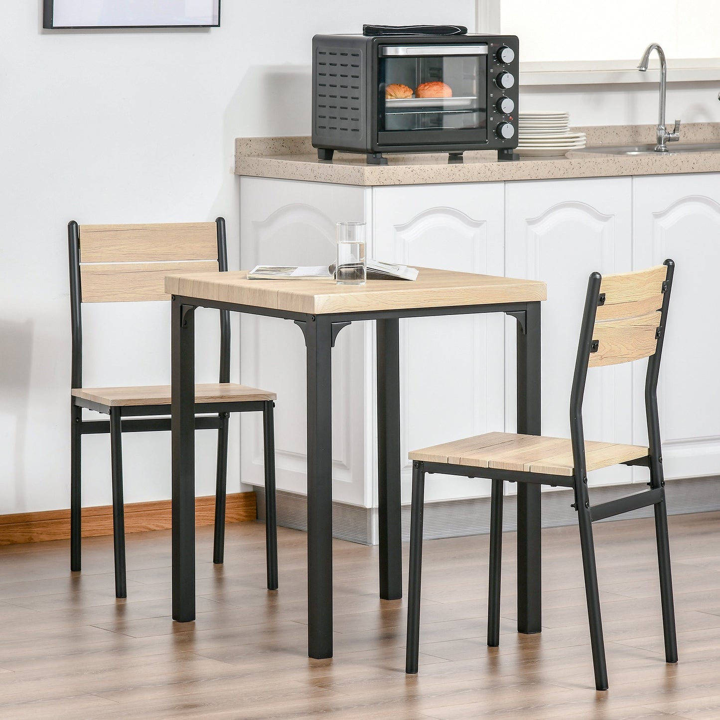 Kurt 3-Piece Dining Set for Small Spaces-Natural Wood