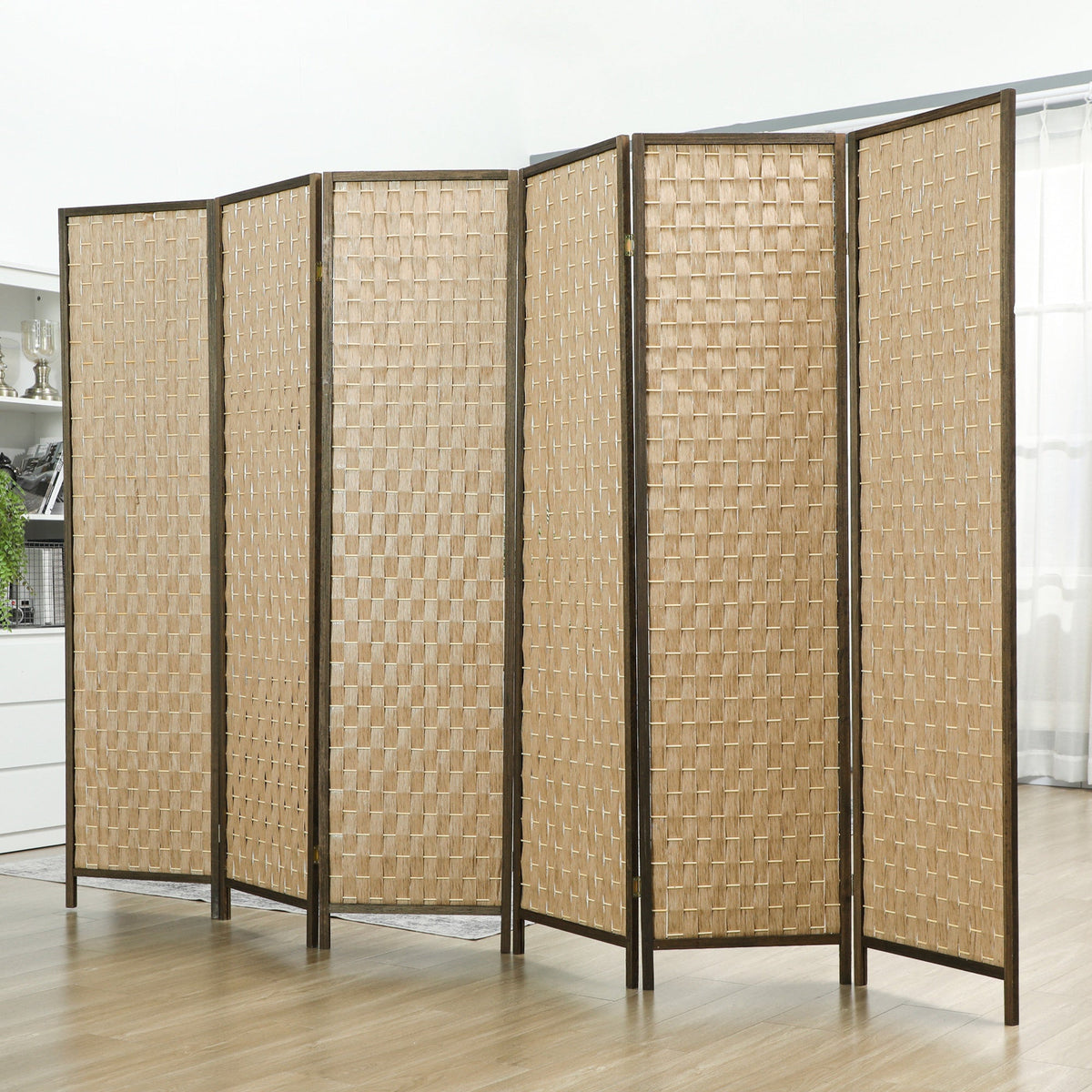 6 FT Room Divider, 4 Panel Folding Privacy Screen, Lightweight Handwoven Freestanding Partition for Home Office, Brown