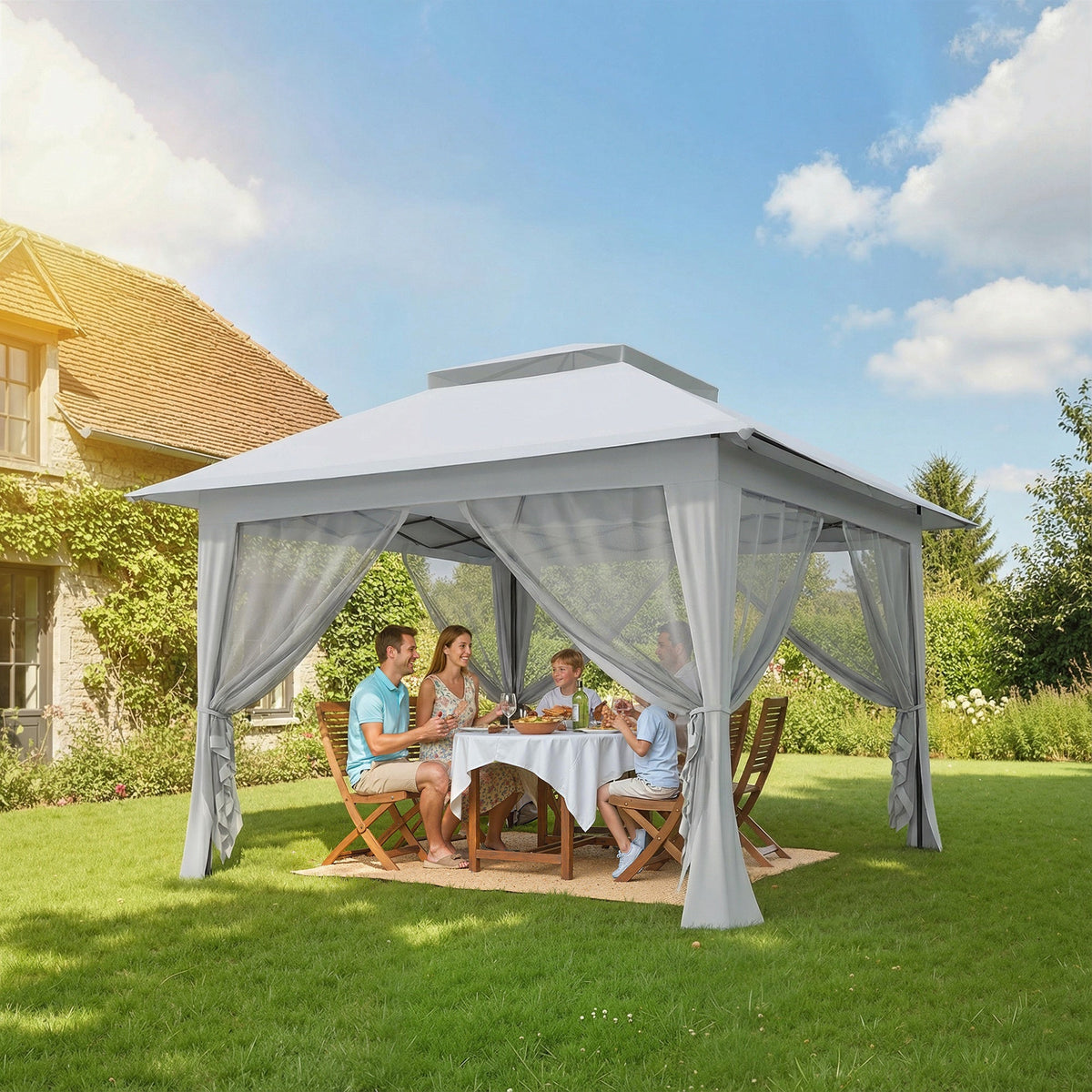 12' x 12' Foldable Pop-up Party Tent Instant Canopy Sun Shade Gazebo Shelter with Steel Frame, Dark Grey