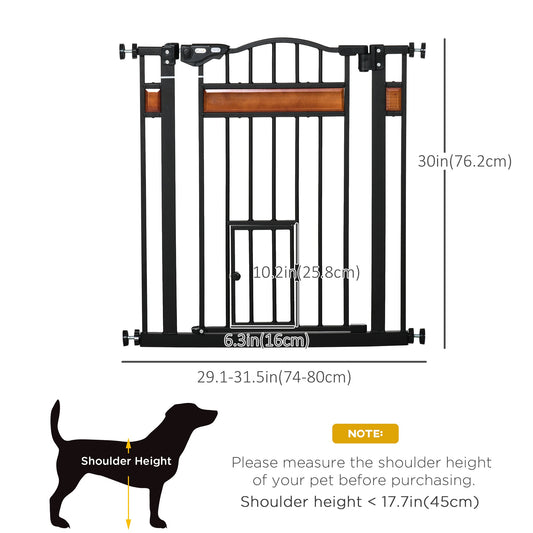 29.1''-31.5'' Extra Wide Dog Gate with Cat Door, 30"H Stair Gate with Extension, Wall Cups, Pressure Fit, Auto Close, Double Locking, for Doorways, Hallways, Stairs, Black