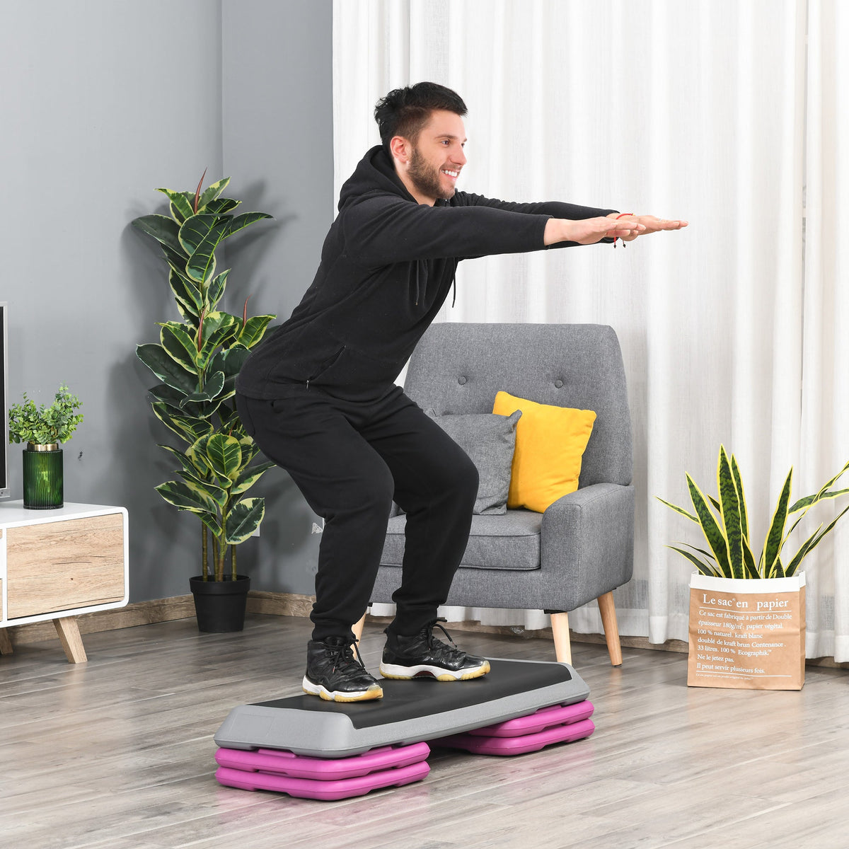 43" Adjustable Aerobic Platform Stepper 3 Level with Risers 4” 6” 8” Cardio Fitness Trainer Workout Step Home Gym Exercise, Black Green