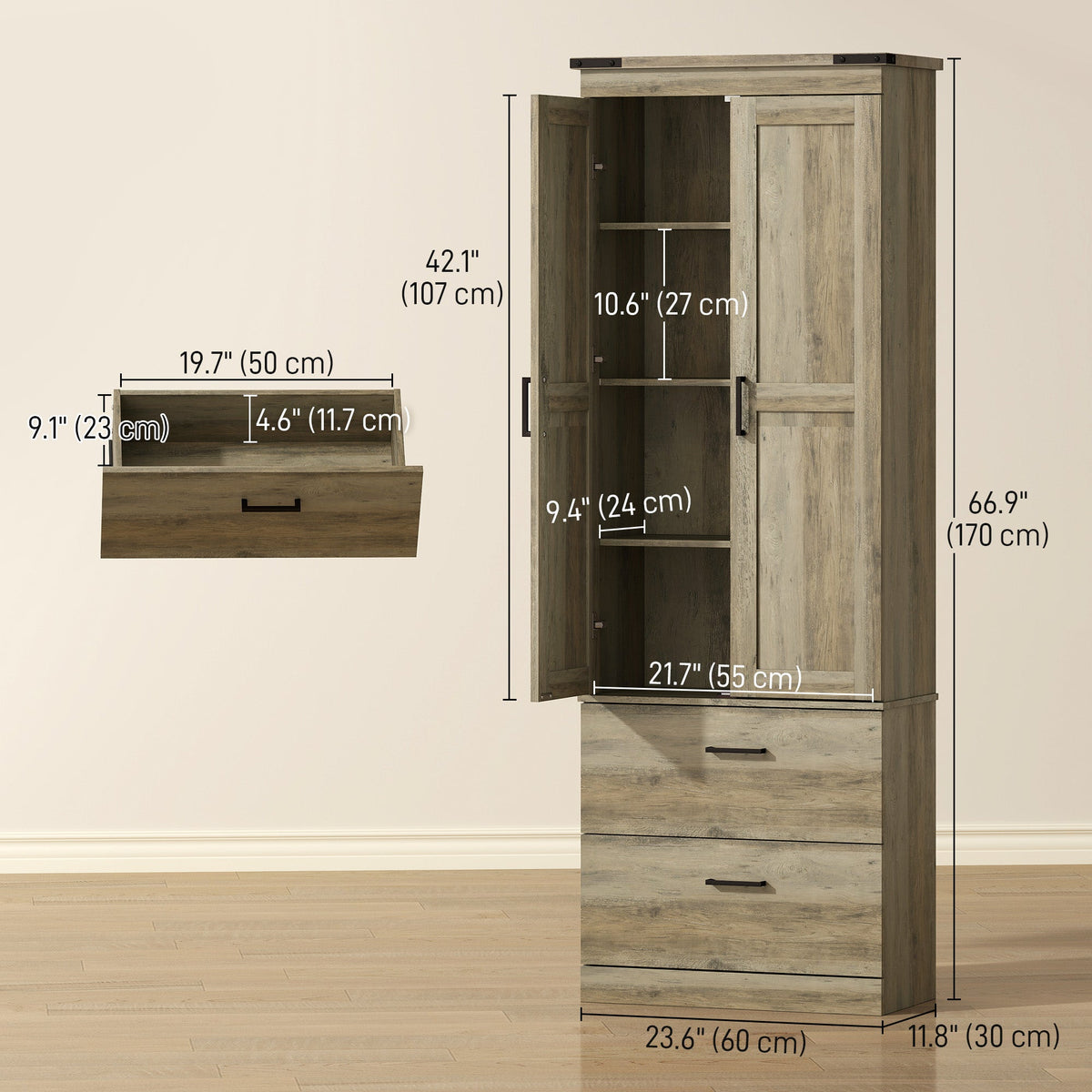 67" Tall Kitchen Pantry Storage Cabinet, Kitchen Pantry Cabinet with Doors, Drawers and Adjustable Shelves, Black