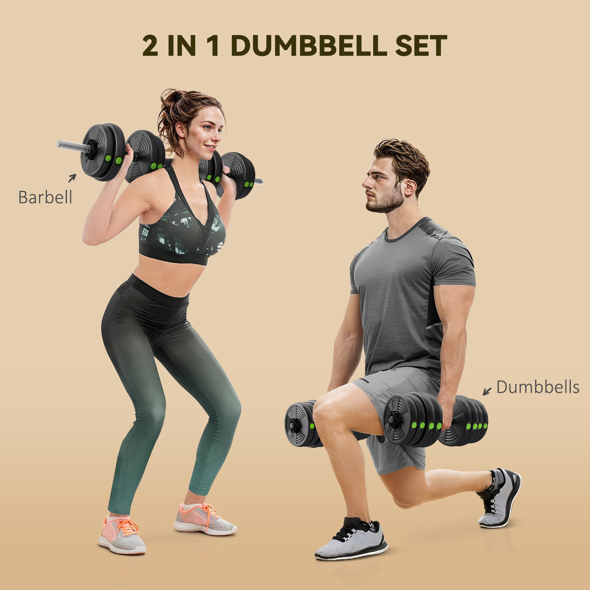 33LBS 2-in-1 Adjustable Barbell & Dumbbells Set, Weights Set with Non-slip Handles for Men and Women Home Gym Training
