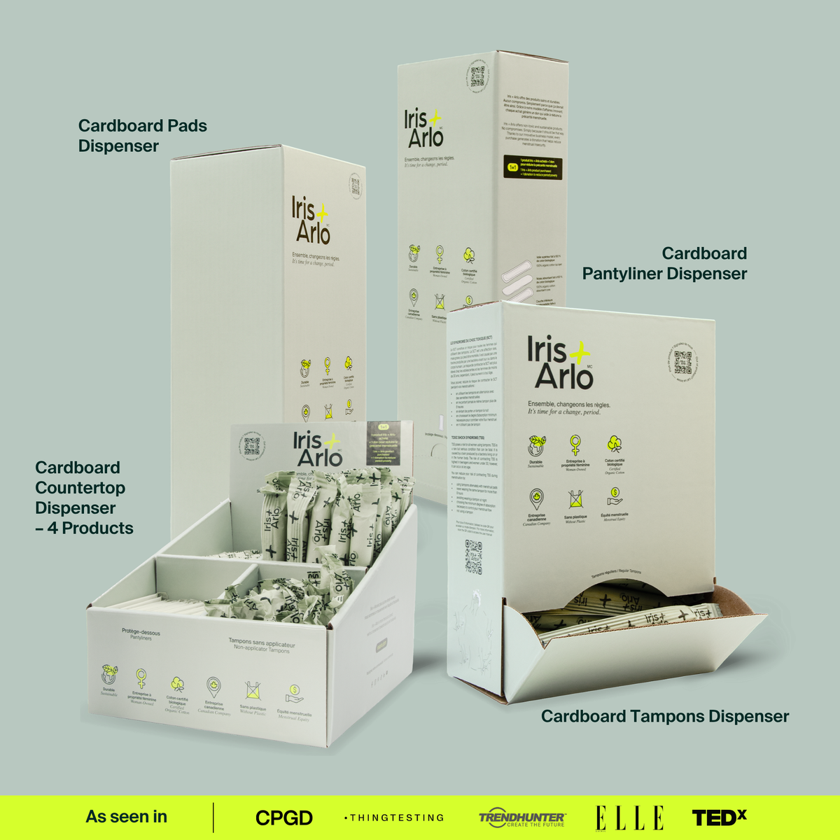Wall-Mounted Cardboard Dispenser, 100% Organic Cotton Tampons