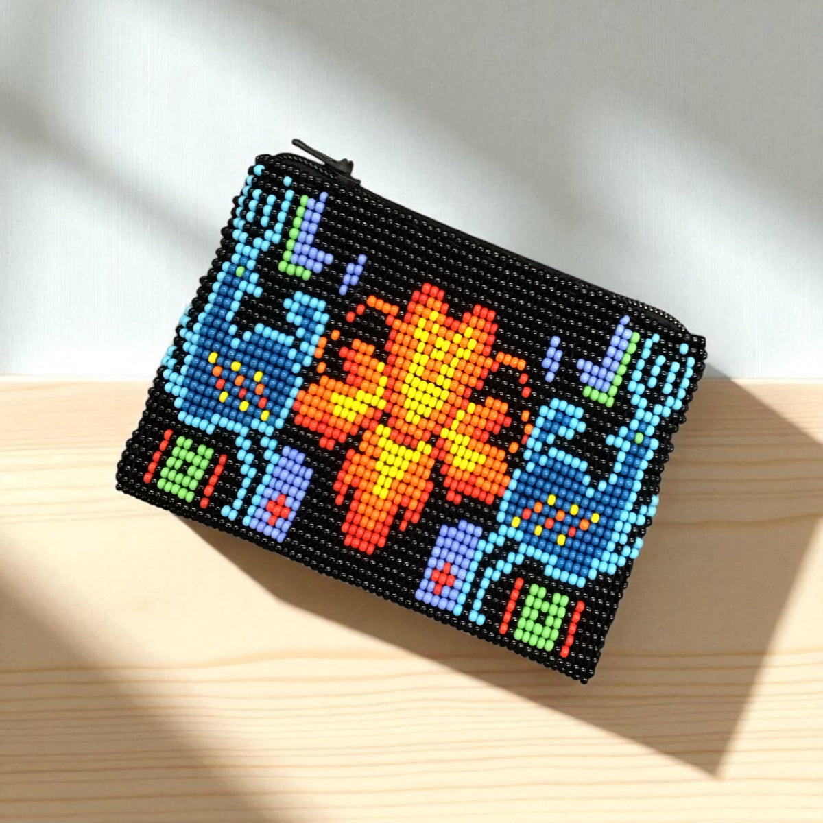 Flower and Moose Beaded coin purse