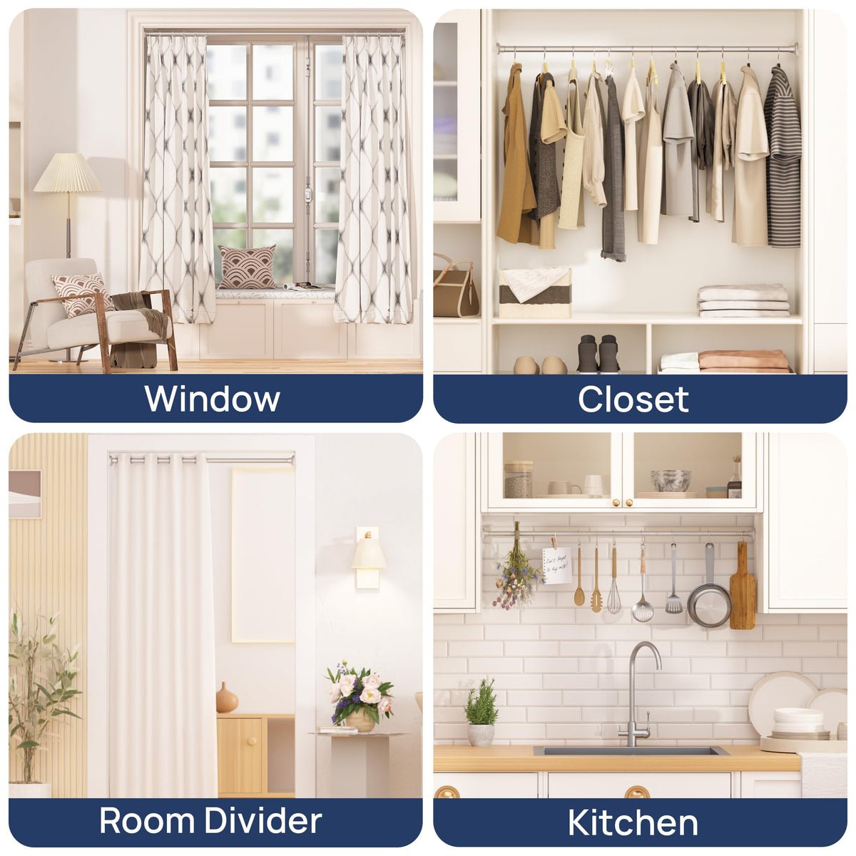 Shower Curtain Rod 30 to 76 Inches, 1 Inch Adjustable Spring Tension Stainless Steel Shower Rod No Drill for Bathroom, Closet, Window, Room Divider, Never Rust, Non Slip, Nickel š All In One Marketplace Canada