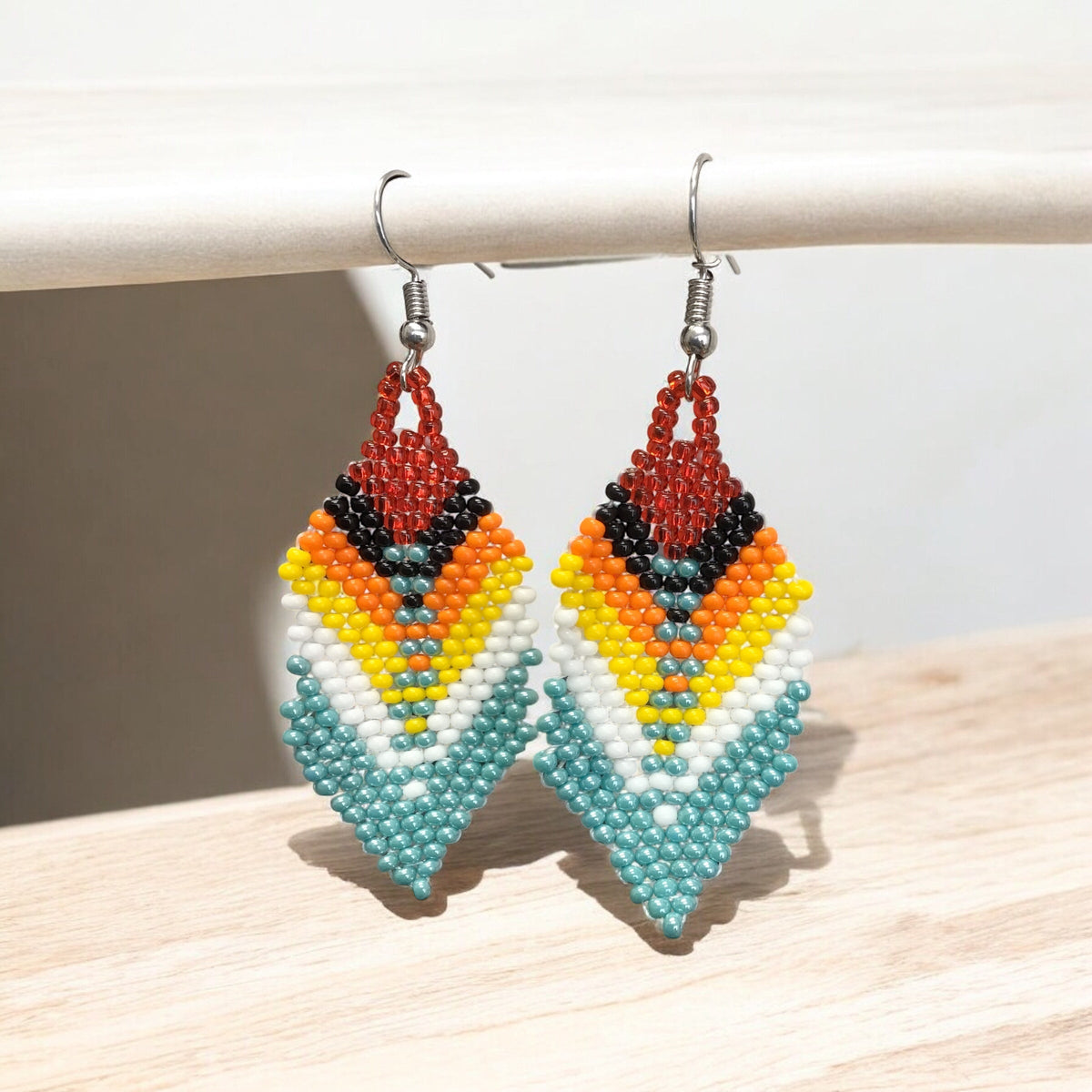 . Turquoise Beaded Feather Drop Earrings