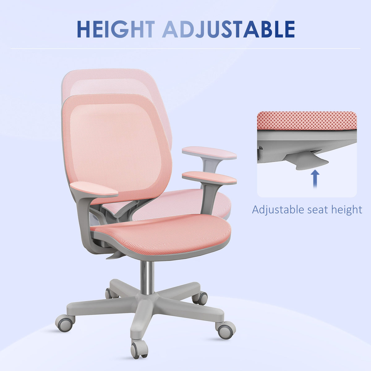 Office Chair, Small Computer Desk Chair with Mesh Back, Swivel Castors, Arm, Grey