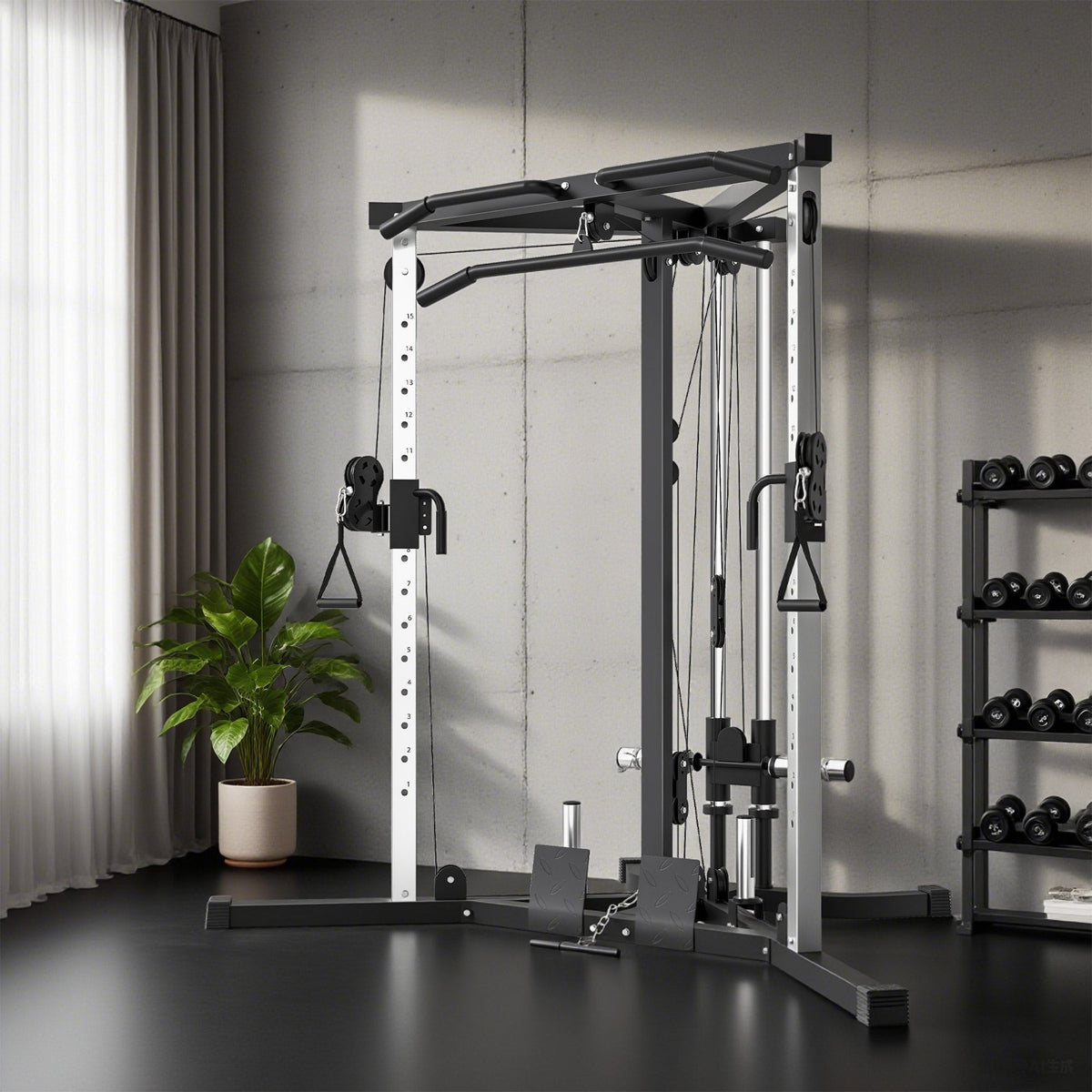 Multifunctional Home Gym Machine with Pull Up Bar, 15-Position Adjustable Strength Training Workout Station