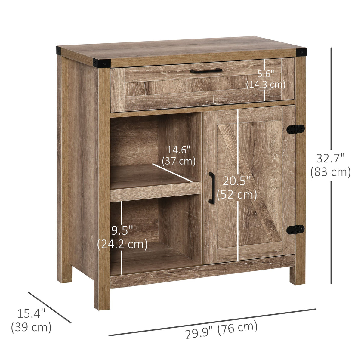 Rustic Barn Door Storage Cabinet Modern Farmhouse Buffet Sideboard for Kitchen & Dining Room Dark Oak
