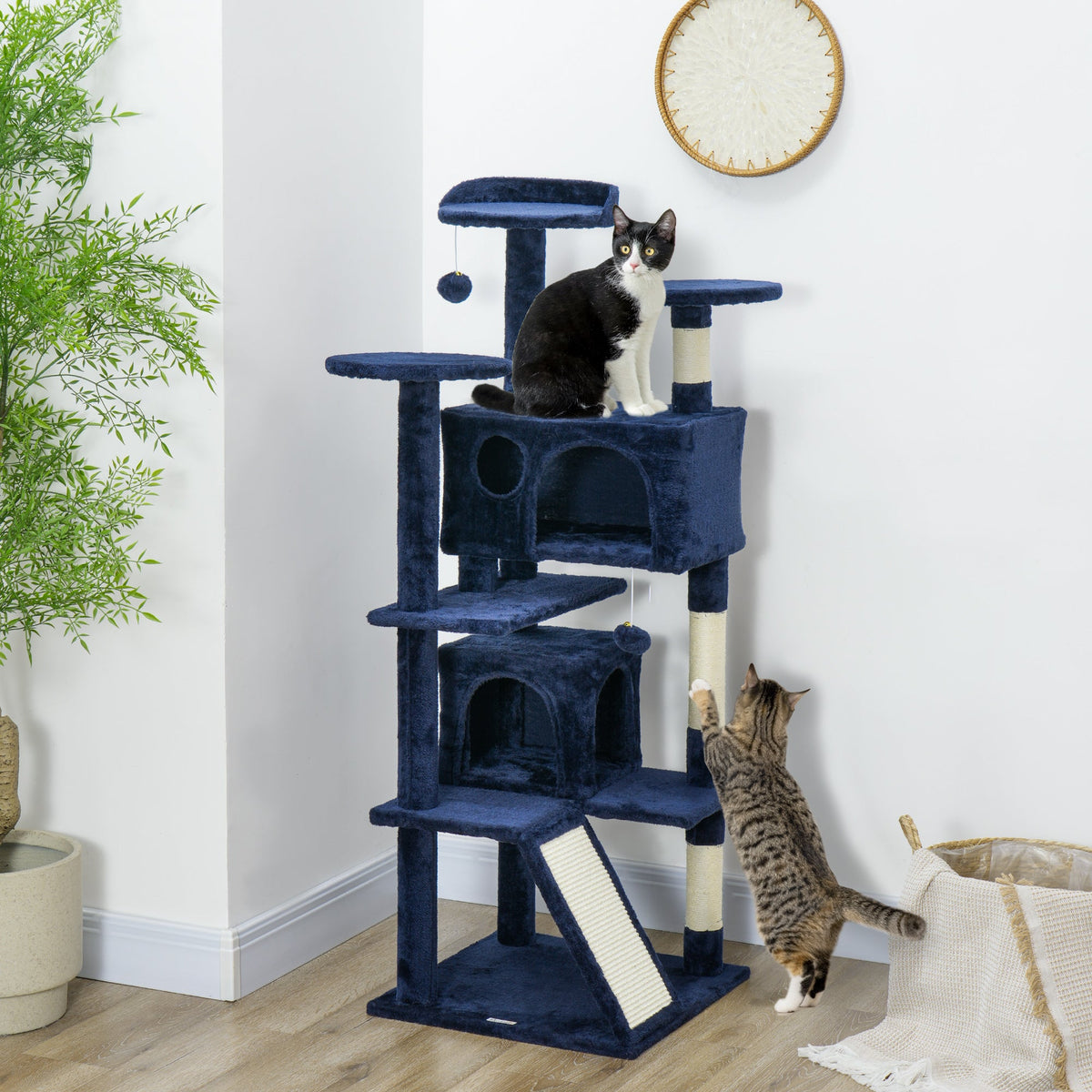 54" Cat Tree, Multi-Level Cat Tower with Scratching Posts, Cat Condos, Bed, Platforms, Ramp, Toy Ball, Beige